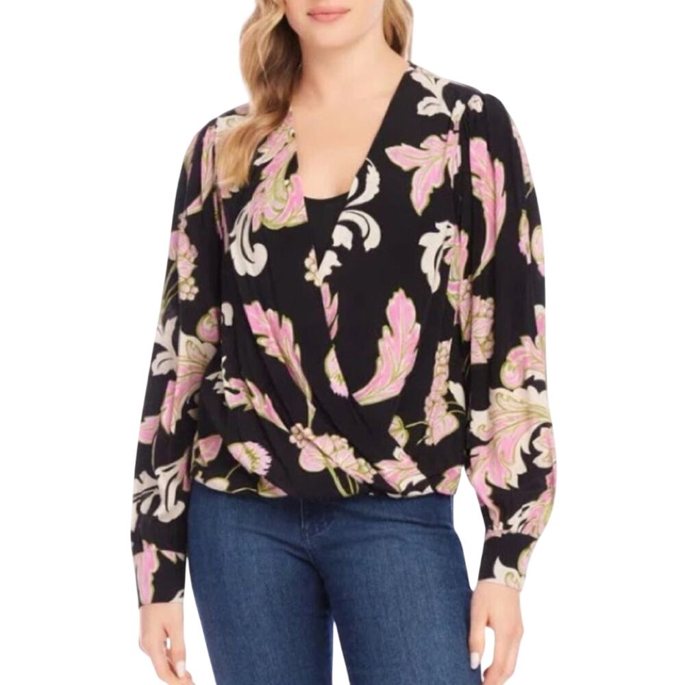 KAREN KANE Floral Drape Front Top Size 2X